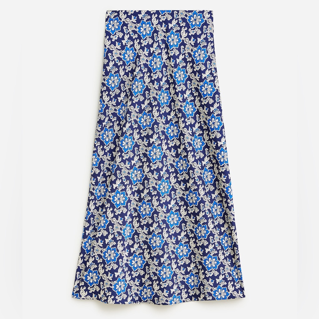 J. Crew Gwyneth Slip Midi Skirt Navy Blue Floral Size Xs Extra Small Nwt